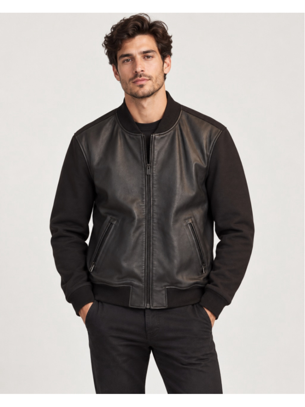The Kooples Black Lambskin Leather Cotton Bomber Jacket Men’s L NWT $575